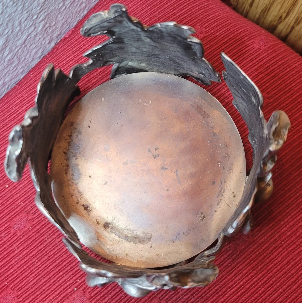 Vtg Candle Holder Heavy Metal Artistic Flowers